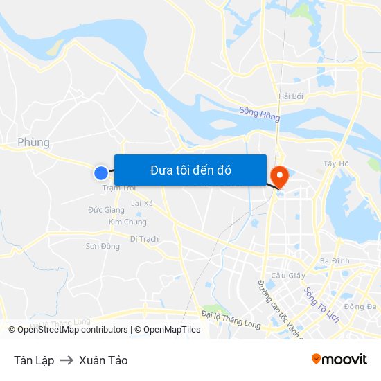 Tân Lập to Xuân Tảo map