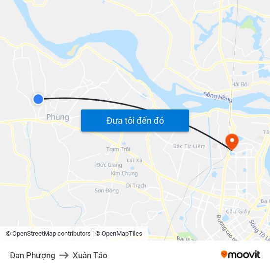 Đan Phượng to Xuân Tảo map