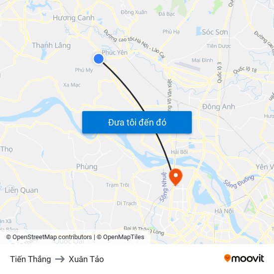 Tiến Thắng to Xuân Tảo map