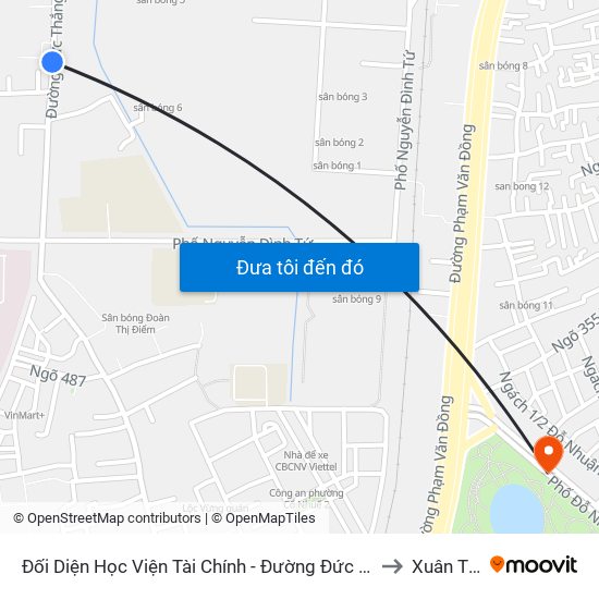 Đối Diện Học Viện Tài Chính - Đường Đức Thắng to Xuân Tảo map