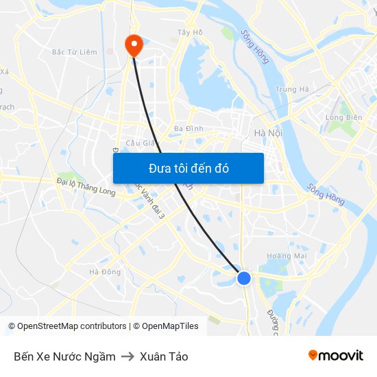 Bến Xe Nước Ngầm to Xuân Tảo map