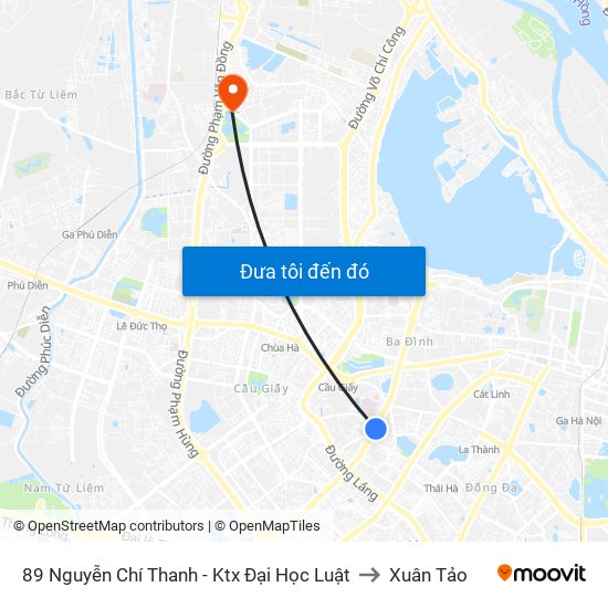 89 Nguyễn Chí Thanh - Ktx Đại Học Luật to Xuân Tảo map