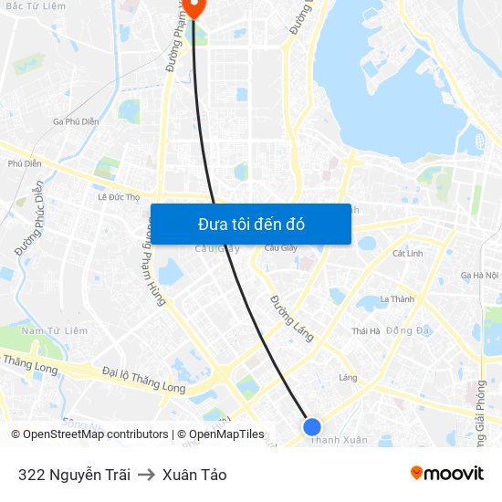 322 Nguyễn Trãi to Xuân Tảo map