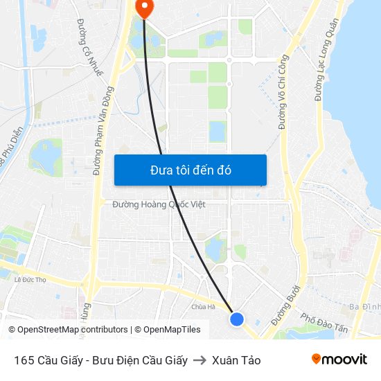 165 Cầu Giấy - Bưu Điện Cầu Giấy to Xuân Tảo map