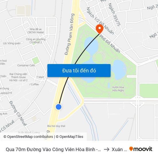 Qua 70m Đường Vào Công Viên Hòa Bình - Phạm Văn Đồng to Xuân Tảo map
