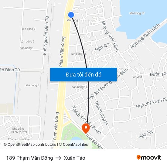 189 Phạm Văn Đồng to Xuân Tảo map
