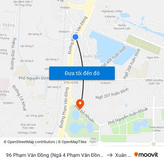 96 Phạm Văn Đồng (Ngã 4 Phạm Văn Đồng - Xuân Đỉnh) to Xuân Tảo map