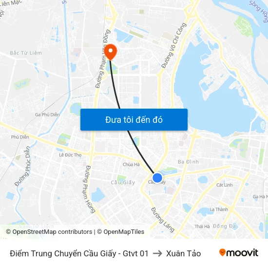 Điểm Trung Chuyển Cầu Giấy - Gtvt 01 to Xuân Tảo map