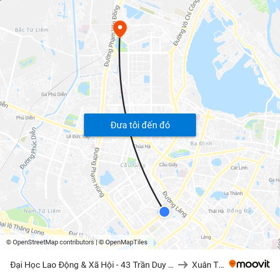 Đại Học Lao Động & Xã Hội - 43 Trần Duy Hưng to Xuân Tảo map