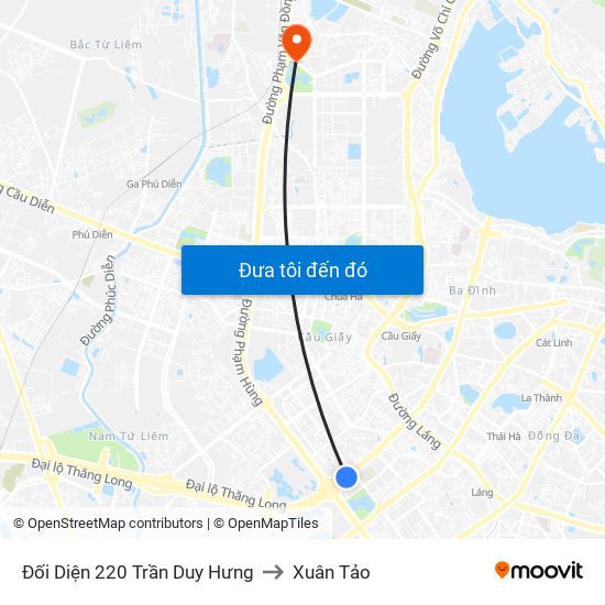 Đối Diện 220 Trần Duy Hưng to Xuân Tảo map