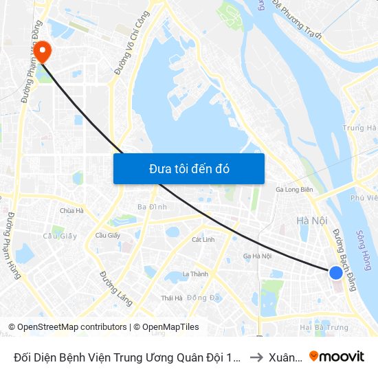 Đối Diện Bệnh Viện Trung Ương Quân Đội 108 - Trần Hưng Đạo to Xuân Tảo map