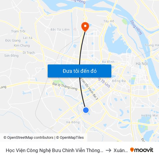 Học Viện Công Nghệ Bưu Chính Viễn Thông - Trần Phú (Hà Đông) to Xuân Tảo map