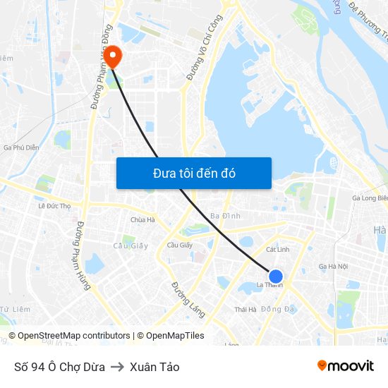 Số 94 Ô Chợ Dừa to Xuân Tảo map