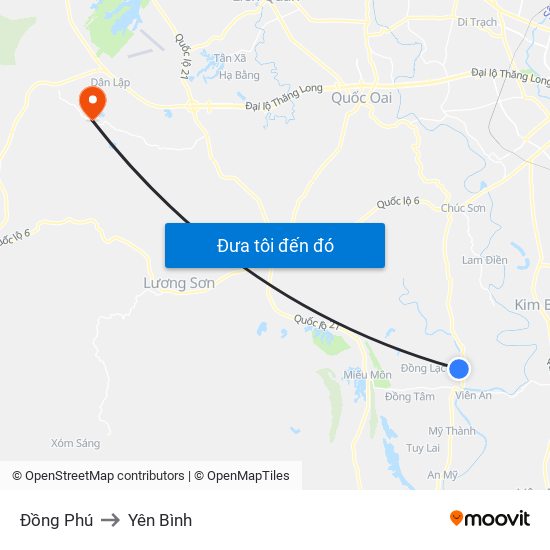 Đồng Phú to Yên Bình map