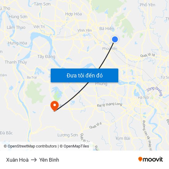 Xuân Hoà to Yên Bình map