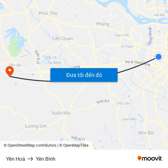 Yên Hoà to Yên Bình map