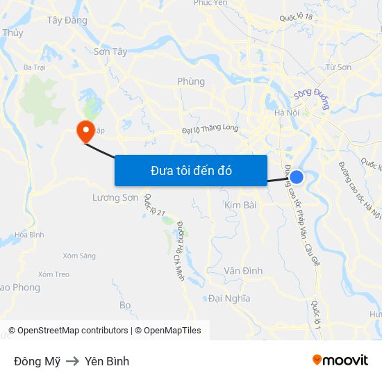 Đông Mỹ to Yên Bình map