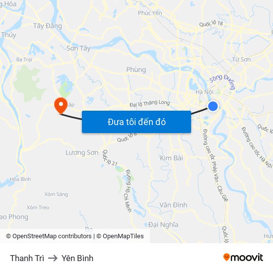Thanh Trì to Yên Bình map