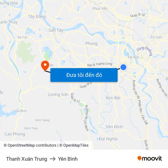 Thanh Xuân Trung to Yên Bình map