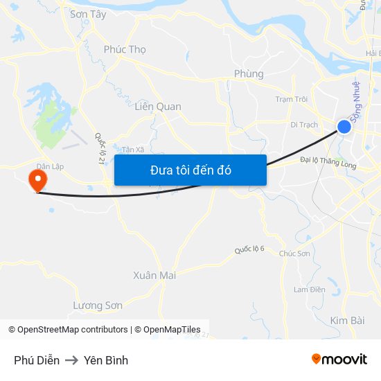 Phú Diễn to Yên Bình map