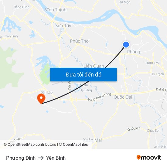 Phương Đình to Yên Bình map