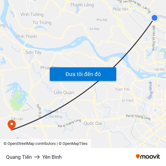 Quang Tiến to Yên Bình map