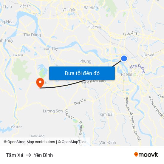 Tầm Xá to Yên Bình map