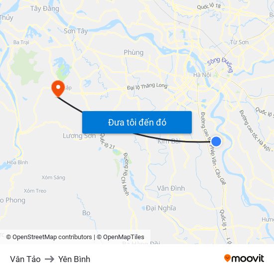 Vân Tảo to Yên Bình map