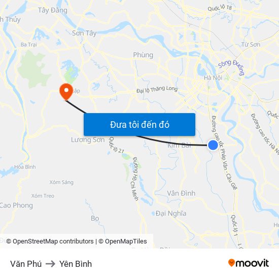 Văn Phú to Yên Bình map