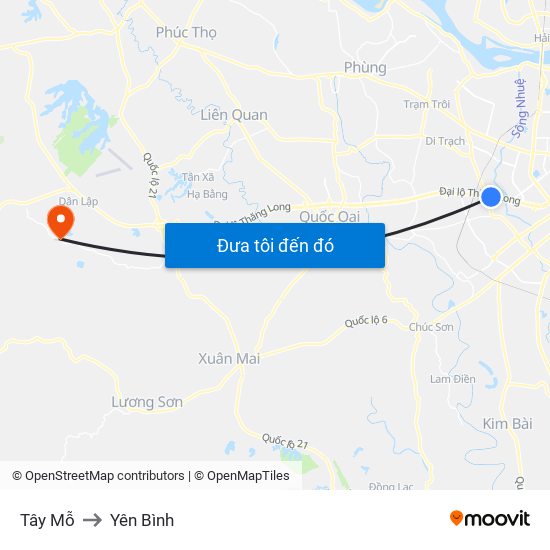 Tây Mỗ to Yên Bình map