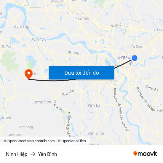 Ninh Hiệp to Yên Bình map