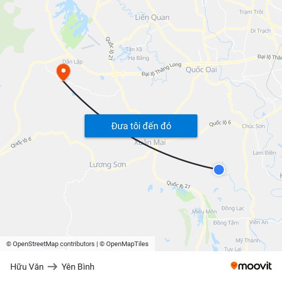 Hữu Văn to Yên Bình map