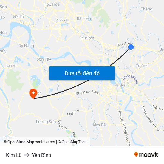 Kim Lũ to Yên Bình map