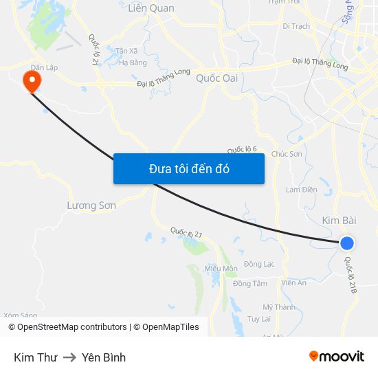 Kim Thư to Yên Bình map