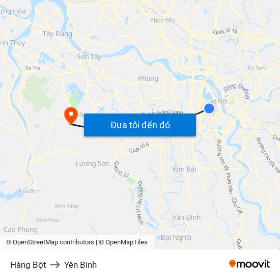 Hàng Bột to Yên Bình map