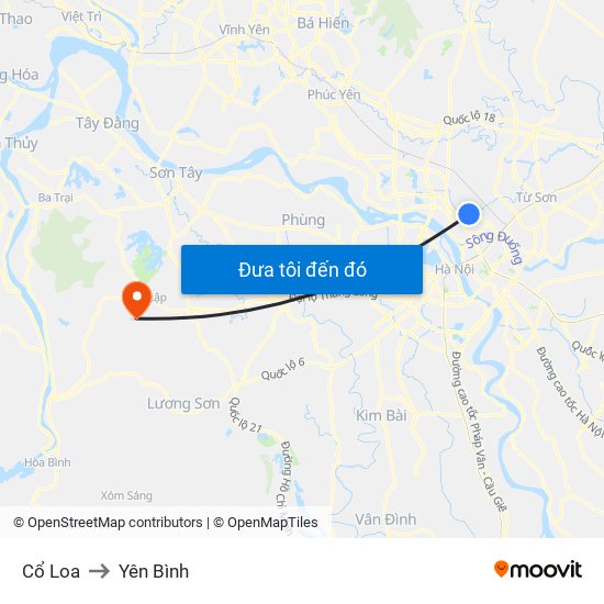 Cổ Loa to Yên Bình map
