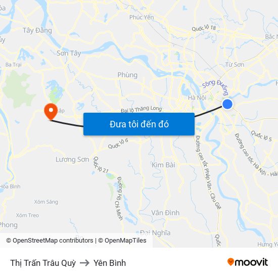 Thị Trấn Trâu Quỳ to Yên Bình map