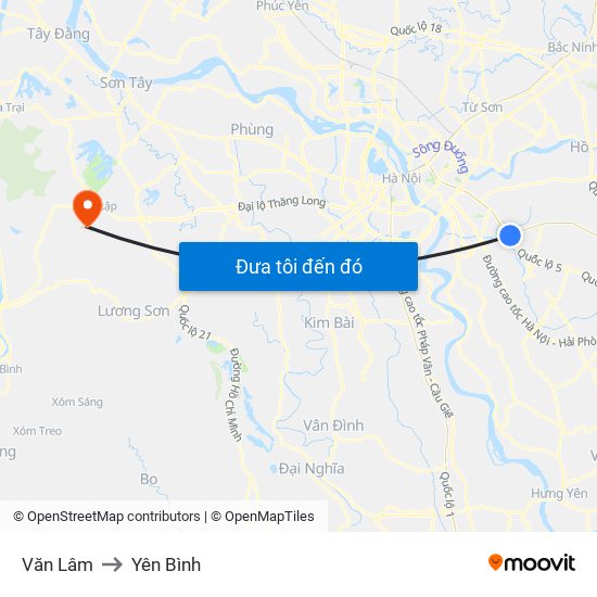 Văn Lâm to Yên Bình map