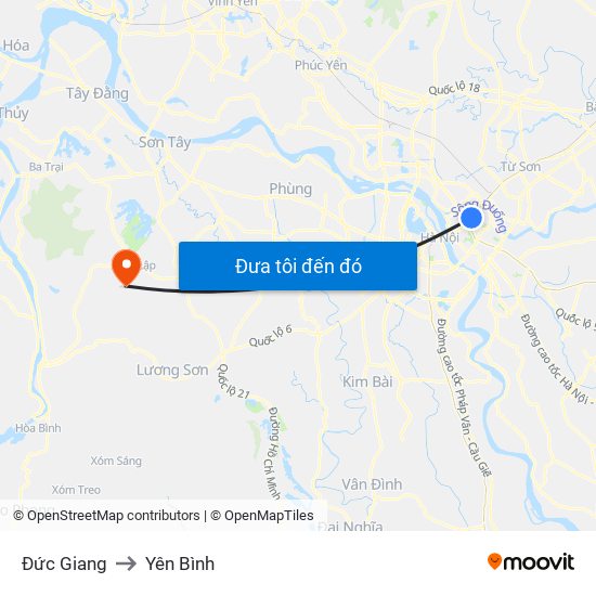 Đức Giang to Yên Bình map