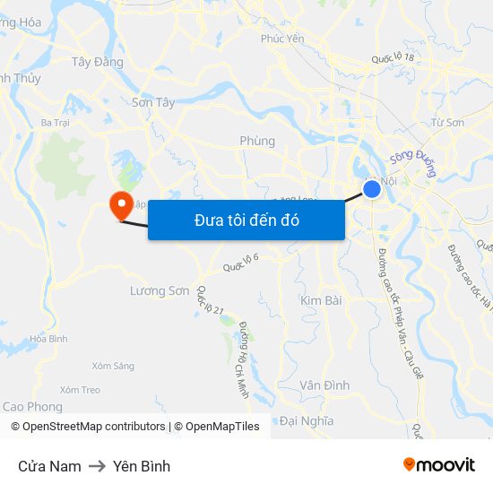 Cửa Nam to Yên Bình map