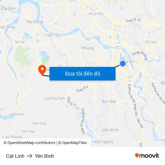 Cát Linh to Yên Bình map