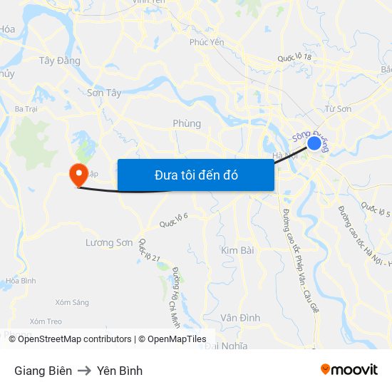 Giang Biên to Yên Bình map