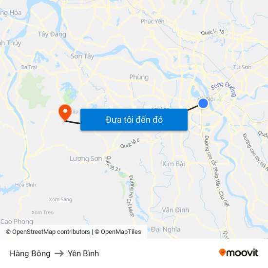 Hàng Bông to Yên Bình map