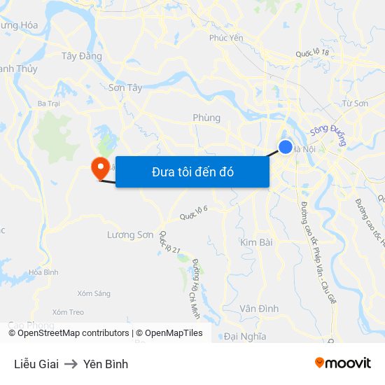 Liễu Giai to Yên Bình map