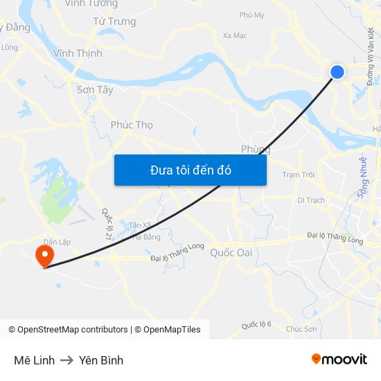 Mê Linh to Yên Bình map