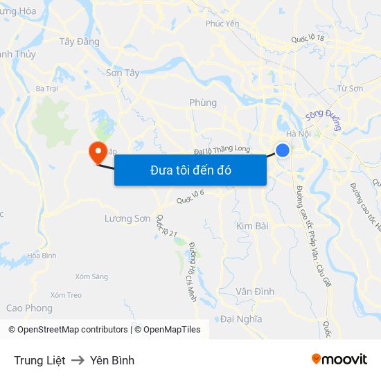 Trung Liệt to Yên Bình map