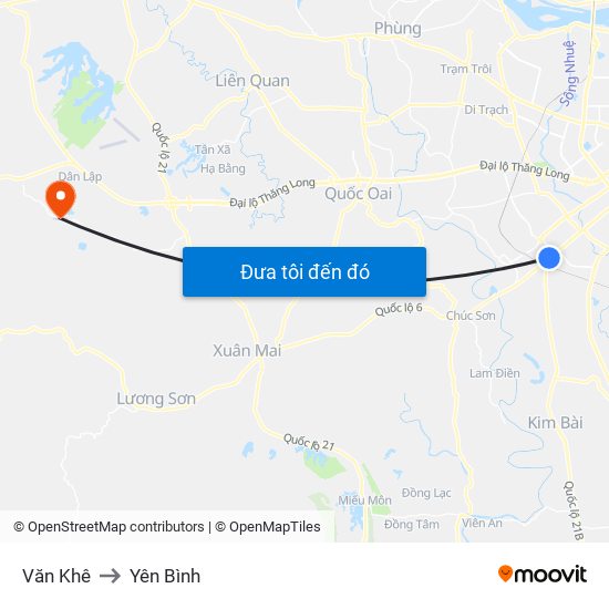 Văn Khê to Yên Bình map