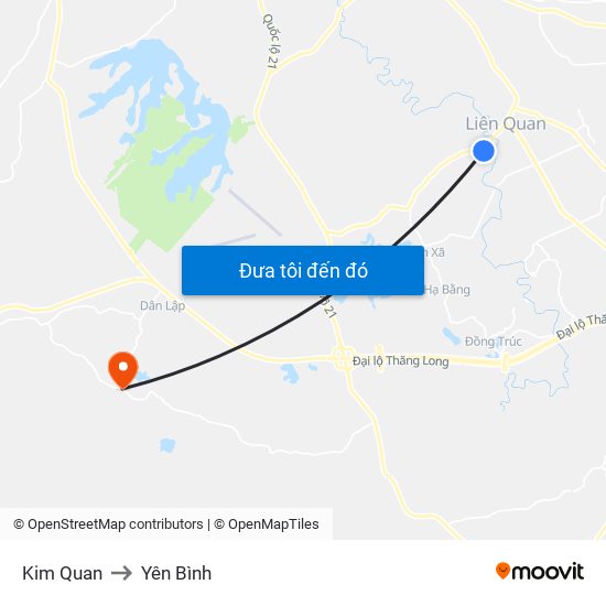 Kim Quan to Yên Bình map