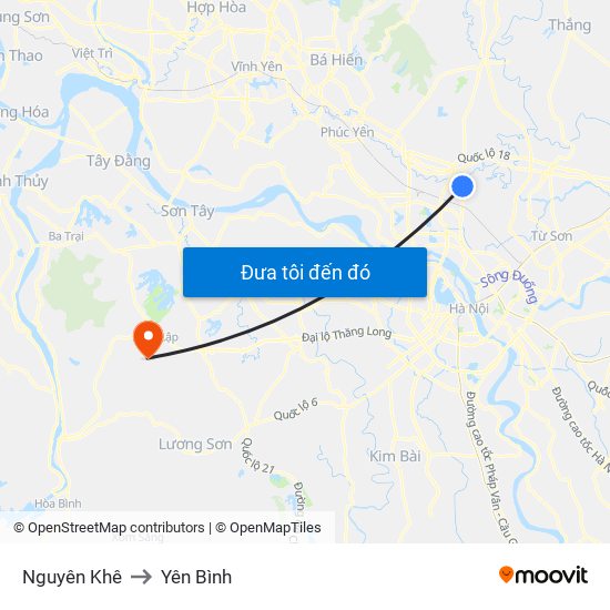 Nguyên Khê to Yên Bình map