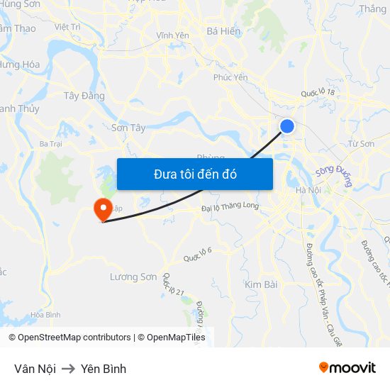 Vân Nội to Yên Bình map